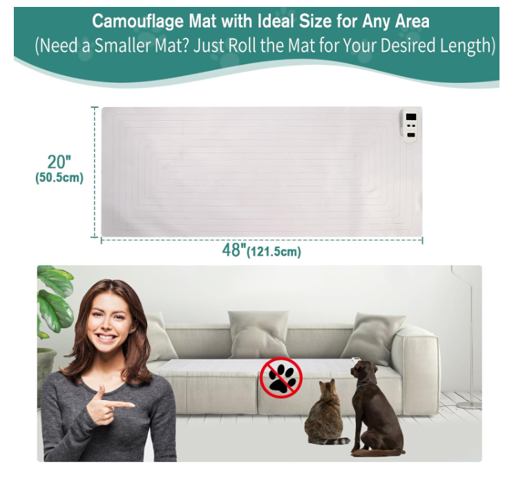 SEERWAY 2 Rechargeable Pet Shock Mats Same Size, Cat Repellent Pad, Cat Deterrent Mat, Electric Training Mat Keeps Dogs and Cats Off Sofa, Couch, Bed and Countertop (48"x20")