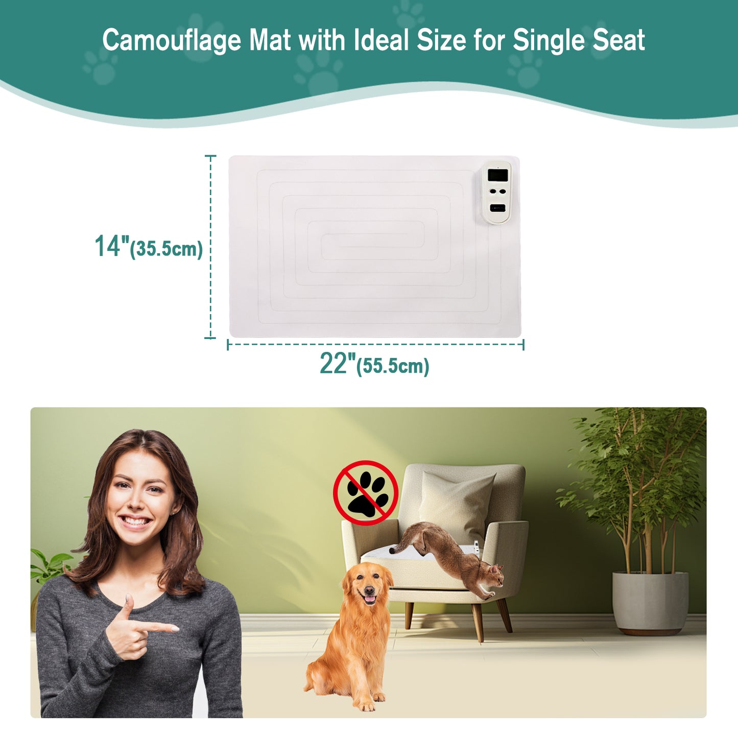 2 Rechargeable Pet Shock Mats Same Size, Cat Repellent Pad, Cat Deterrent Mat, Electric Training Mat Keeps Dogs and Cats Off Sofa, Couch, Bed and Countertop (22"x14")
