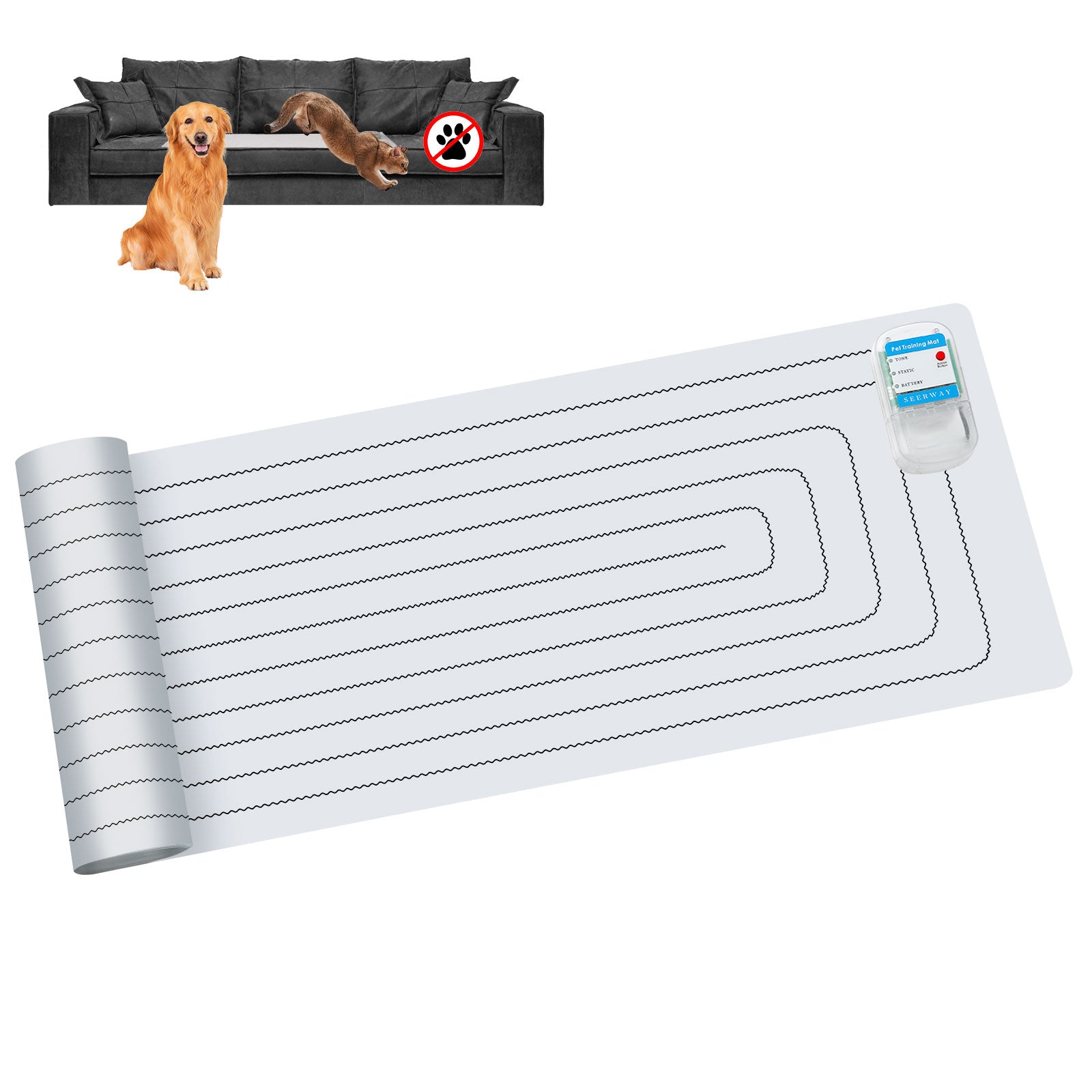 SEERWAY Pet Shock Training Mat - Electric Repellent Mat For Dogs & Cats 60x12 Inch 3 Modes