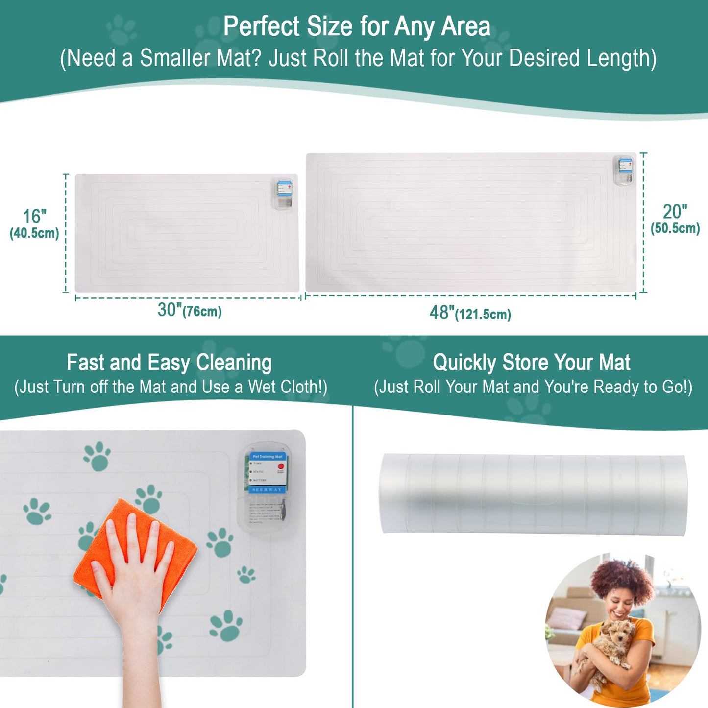 SEERWAY Scat Pet Shock Mat 2 Pieces in Different Size, Shock Pads for Dogs and Cats Training Indoor, Electric Repellent Mat Keeps Pets Off Couch, Sofa, Countertop, 3 Modes (48"x 20" + 30"x 16")