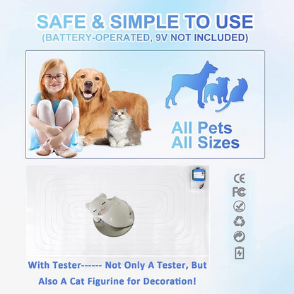 SEERWAY Scat Pet Shock Mat with Tester, Shock Pads for Dogs and Cats Training Indoor, Electric Repellent Mat Keeps Pets Off Couch, Sofa, Counter Top, 3 Training Modes, Battery Operated