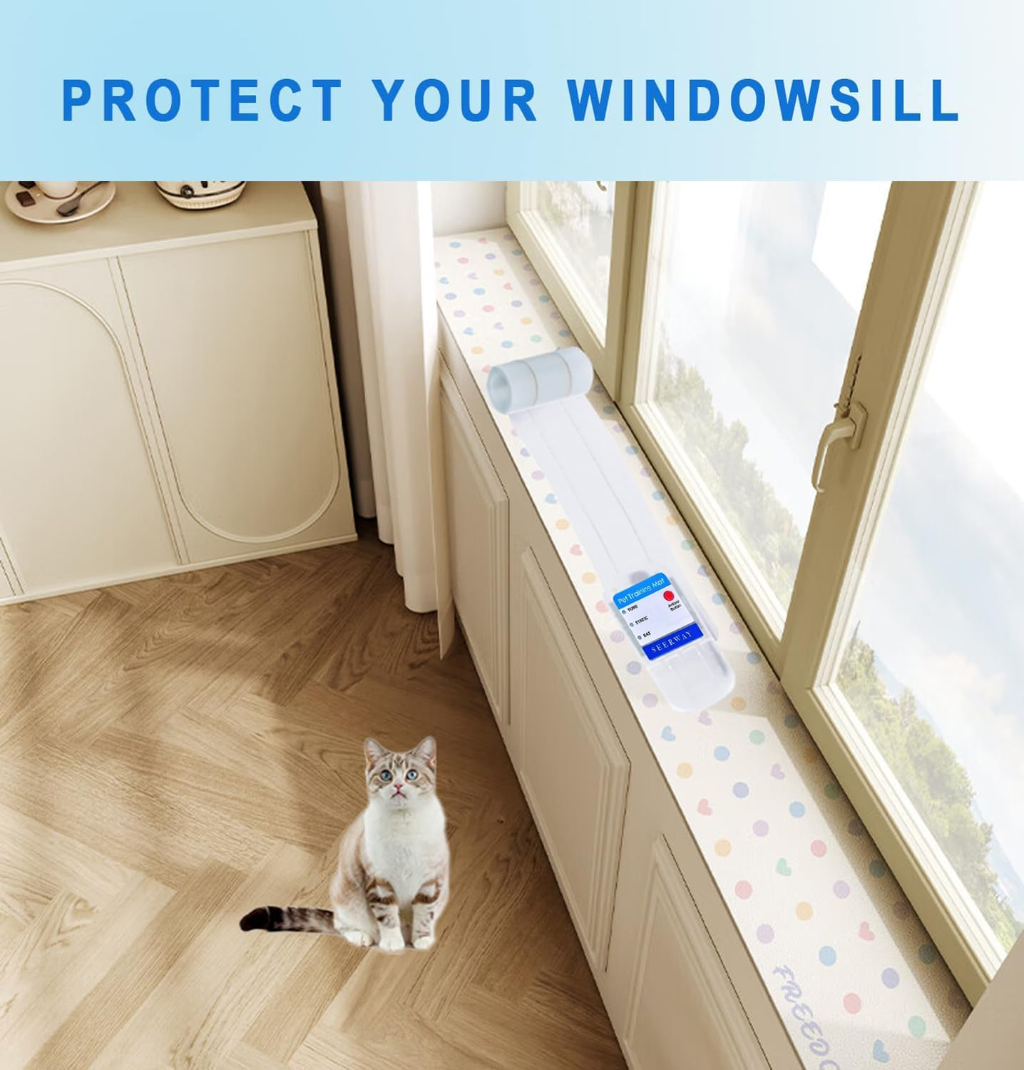 SEERWAY Scat Pet Shock Mat Indoor, Safe Shock Training Pads for Dogs and Cats, Electric Repellent Mat Keeps Pets Off windowsill and Narrow Area, 3 Training Modes, 46"x 3" Strip, Battery Operated