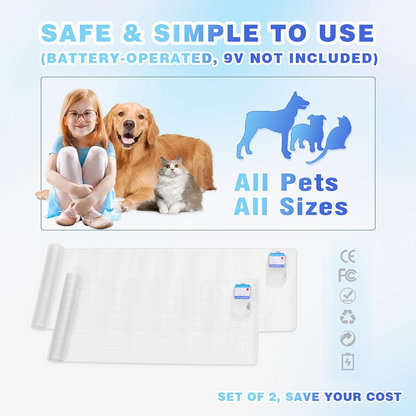SEERWAY Scat Pet Shock Mat 2 Packs, Shock Pads for Dogs and Cats Training Indoor, Electric Repellent Mat Keeps Pets Off Couch, Sofa, Countertop, 3 Modes, 2 Pieces Same Size, Battery Operated