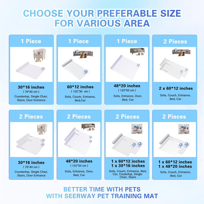 SEERWAY Scat Pet Shock Mat 2 Packs, Shock Pads for Dogs and Cats Training Indoor, Electric Repellent Mat Keeps Pets Off Couch, Sofa, Countertop, 3 Modes, 2 Pieces Same Size, Battery Operated
