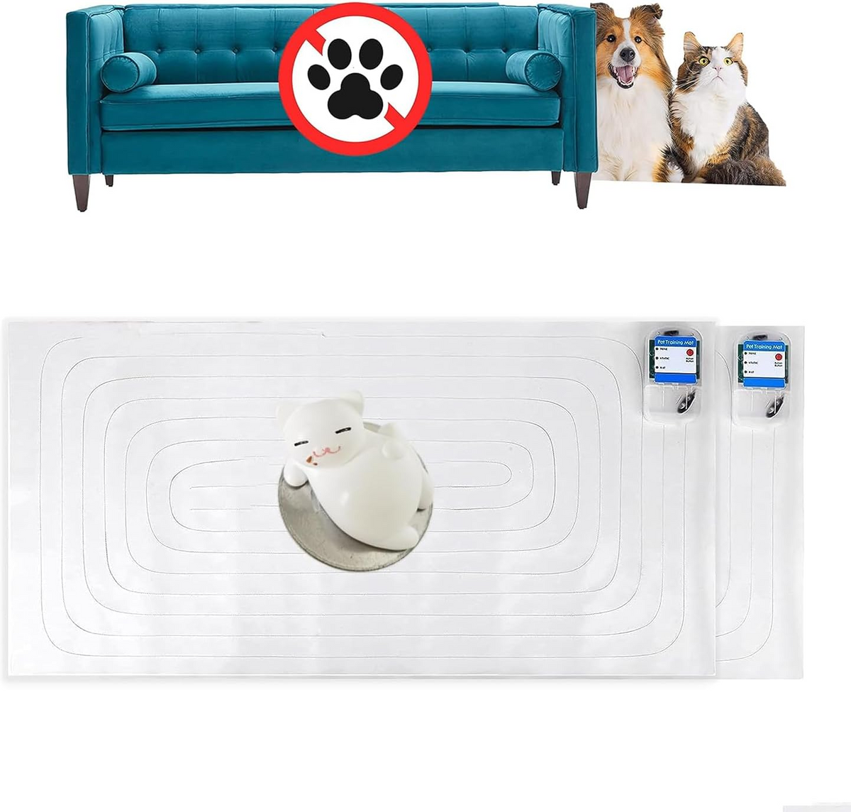 SEERWAY Scat Pet Shock Mat 2 Packs with Tester, Shock Pad for Dog and Cat Training Indoor, Electric Repellent Mat Keeps Pet Off Couch, Sofa, Countertop, 3 Modes, 2 Pieces Same Size, Battery Operated