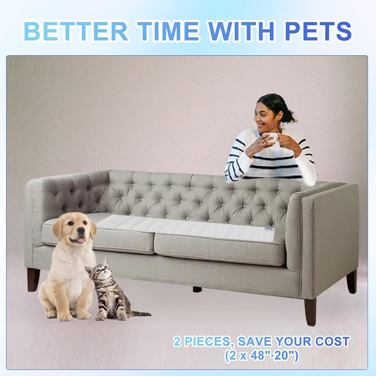 SEERWAY Scat Pet Shock Mat 2 Packs with Tester, Shock Pad for Dog and Cat Training Indoor, Electric Repellent Mat Keeps Pet Off Couch, Sofa, Countertop, 3 Modes, 2 Pieces Same Size, Battery Operated