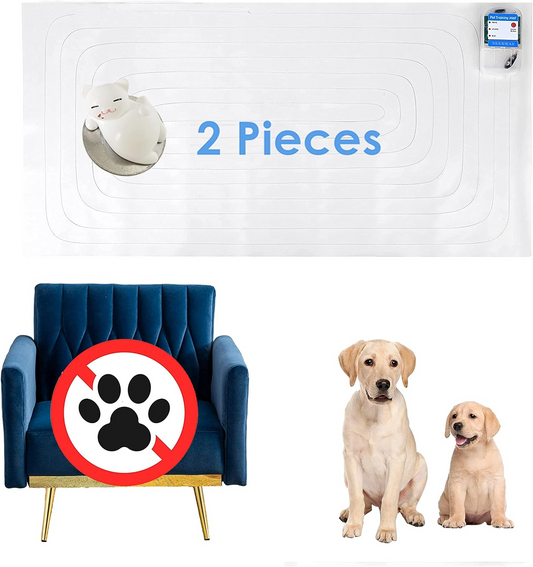 SEERWAY Scat Pet Shock Mat 2 Packs with Tester, Shock Pad for Dog and Cat Training Indoor, Electric Repellent Mat Keeps Pet Off Couch, Sofa, Countertop, 3 Modes, 2 Pieces Same Size, Battery Operated