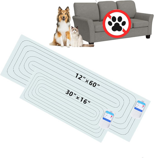 SEERWAY Scat Pet Shock Mat 2 Pieces in Different Size, Shock Pads for Dogs and Cats Training Indoor, Electric Repellent Mat Keeps Pets Off Couch, Sofa, Countertop, 3 Modes (60" x12” + 30"x16")