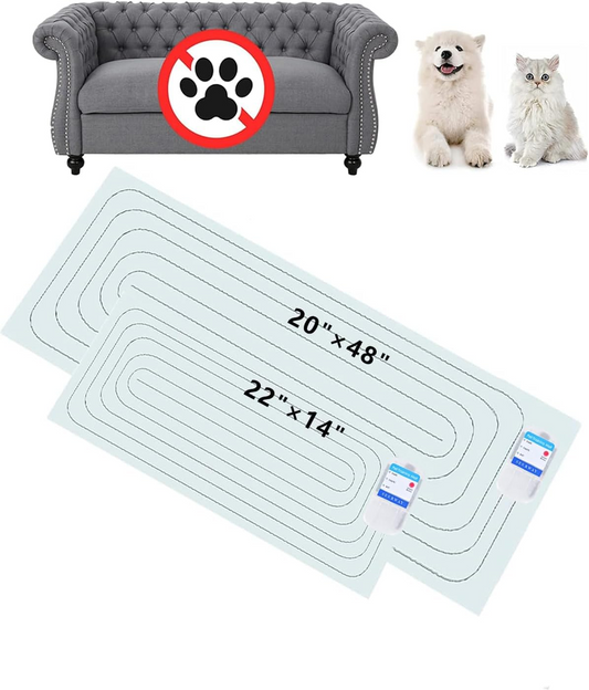 SEERWAY Scat Pet Shock Mat 2 Pieces in Different Size, Shock Pads for Dogs and Cats Training Indoor, Electric Repellent Mat Keeps Pets Off Couch, Sofa, Countertop, 3 Modes (48"x20"+22"x14")