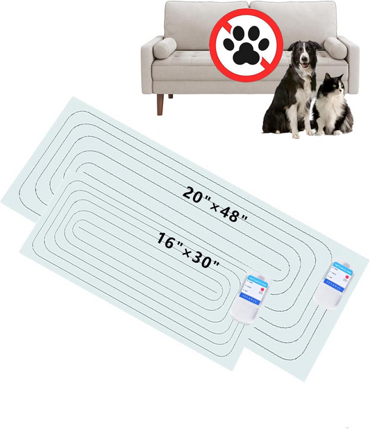 SEERWAY Scat Pet Shock Mat 2 Pieces in Different Size, Shock Pads for Dogs and Cats Training Indoor, Electric Repellent Mat Keeps Pets Off Couch, Sofa, Countertop, 3 Modes (48"x20" + 30"x16")