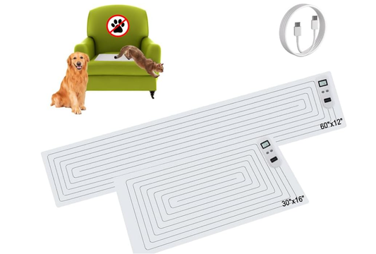 SEERWAY Scat Pet Shock Mat 2 Pieces in Different Size, Shock Pads for Dogs and Cats Training Indoor, Electric Repellent Mat Keeps Pets Off Couch, Sofa, Countertop, 3 Modes (60"x12"+30"x16")