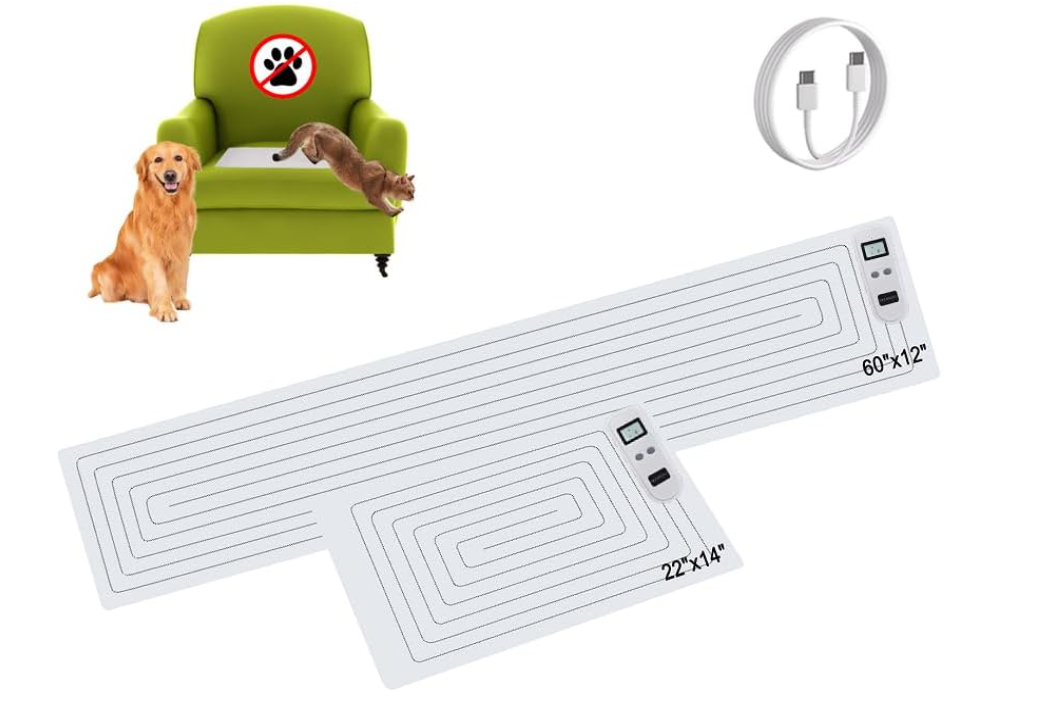 SEERWAY Scat Pet Shock Mat 2 Pieces in Different Size, Shock Pads for Dogs and Cats Training Indoor, Electric Repellent Mat Keeps Pets Off Couch, Sofa, Countertop, 3 Modes (60"x12"+22"x14")