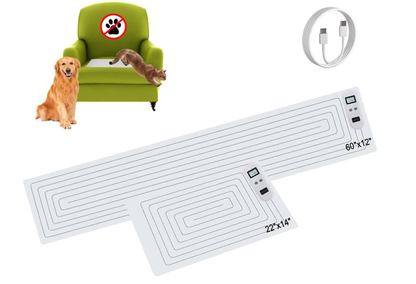 SEERWAY Scat Pet Shock Mat 2 Pieces in Different Size, Shock Pads for Dogs and Cats Training Indoor, Electric Repellent Mat Keeps Pets Off Couch, Sofa, Countertop, 3 Modes (60"x12"+22"x14")