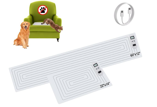 SEERWAY Scat Pet Shock Mat 2 Pieces in Different Size, Shock Pads for Dogs and Cats Training Indoor, Electric Repellent Mat Keeps Pets Off Couch, Sofa, Countertop, 3 Modes (60"x12"+22"x14")