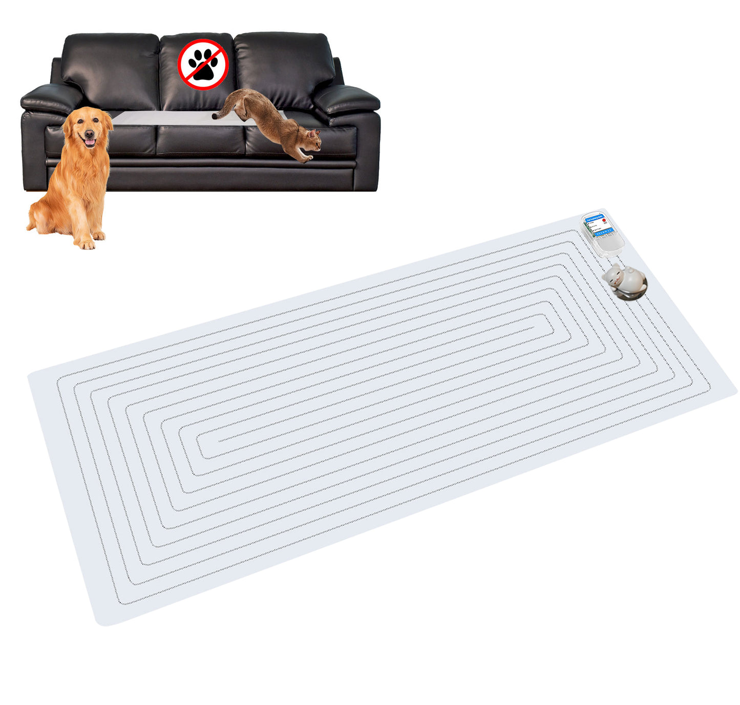 SEERWAY Scat Pet Shock Mat with Tester, Shock Pads for Dogs and Cats Training Indoor, Electric Repellent Mat Keeps Pets Off Couch, Sofa, Counter Top, 3 Training Modes, Battery Operated,48"x 20"