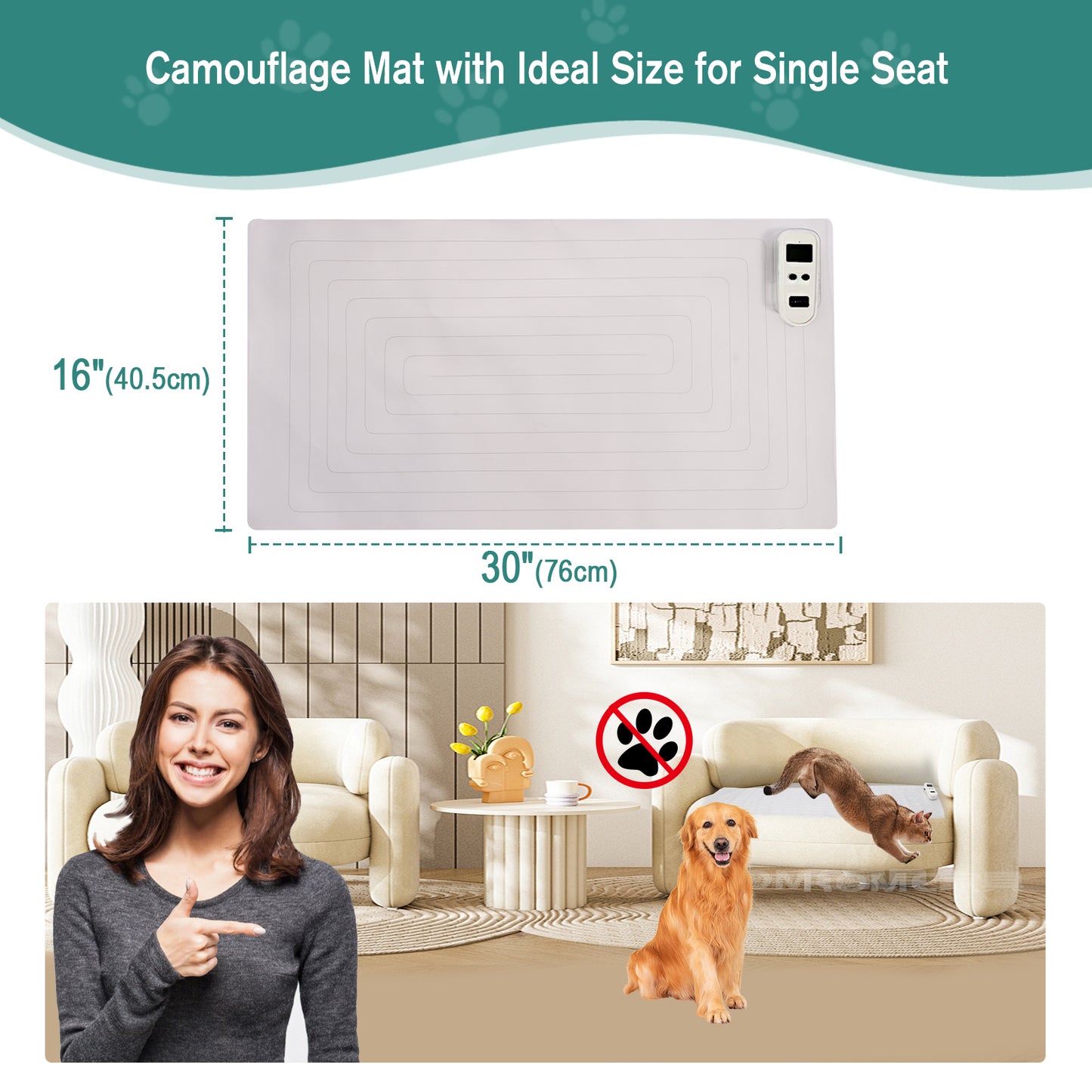 2 Rechargeable Pet Shock Mats Same Size, Cat Repellent Pad, Cat Deterrent Mat, Electric Training Mat Keeps Dogs and Cats Off Sofa, Couch, Bed and Countertop (30"x16")