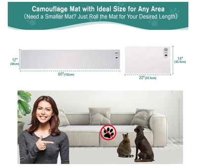 SEERWAY Scat Pet Shock Mat 2 Pieces in Different Size, Shock Pads for Dogs and Cats Training Indoor, Electric Repellent Mat Keeps Pets Off Couch, Sofa, Countertop, 3 Modes (60"x12"+22"x14")