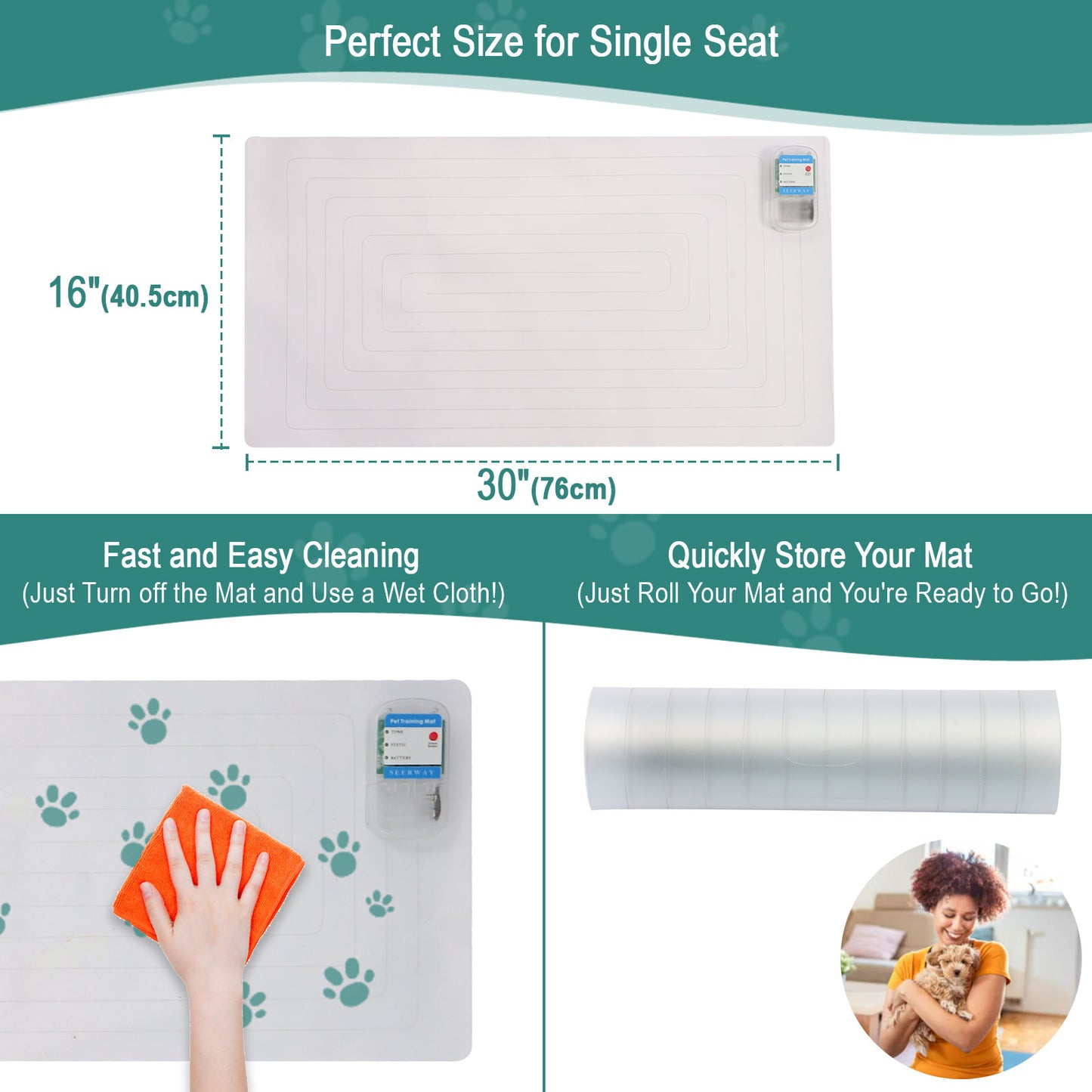 SEERWAY Scat Pet Shock Mat 2 Pieces, Shock Pads for Dogs and Cats Training Indoor, Electric Repellent Mat Keeps Pets Off Couch, Sofa, Countertop, 3 Modes, 2 Pieces Same Size, Battery Operated，30"x 16"