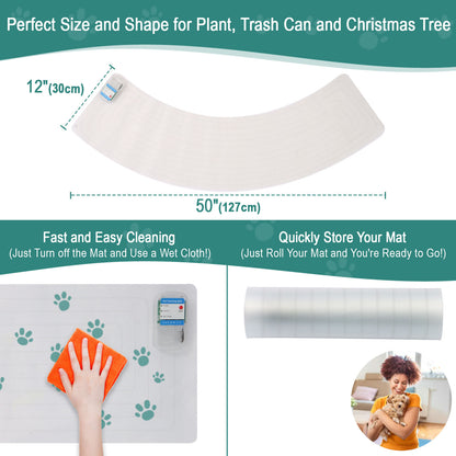 SEERWAY Scat Pet Shock Mat Indoor, Shock Training Pads for Dogs and Cats, Electric Repellent Mat Keeps Pets Off Plant, Trash Can and Christmas Tree, 3 Training Modes, 50"x12" Curved, Battery Operated