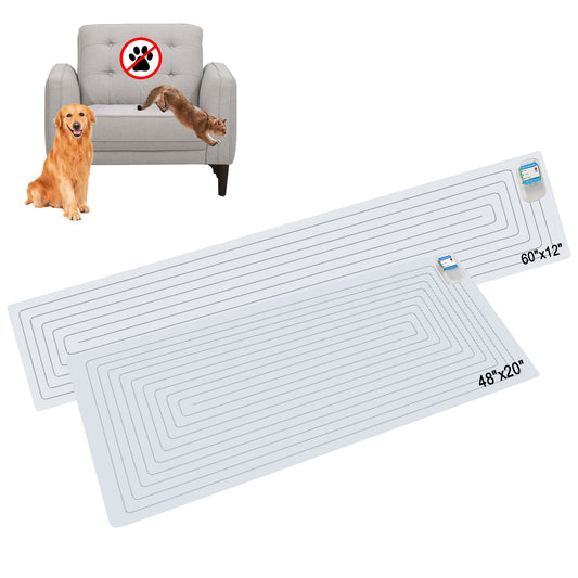 SEERWAY Scat Pet Shock Mat 2 Pieces in Different Size, Shock Pads for Dogs and Cats Training Indoor, Electric Repellent Mat Keeps Pets Off Couch, Sofa, Countertop, 3 Modes (48"x 20" + 60"x 12")