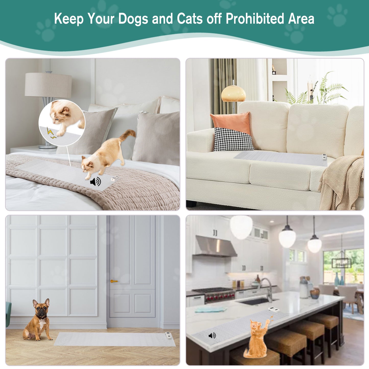 SEERWAY Rechargeable Pet Shock Mat, Cat Repellent Pad, Cat Deterrent Mat, Electric Training Mat Keeps Dogs and Cats Off Sofa, Couch, Bed and Countertop, 3 Training Modes with 3 Intensity (22"x14")
