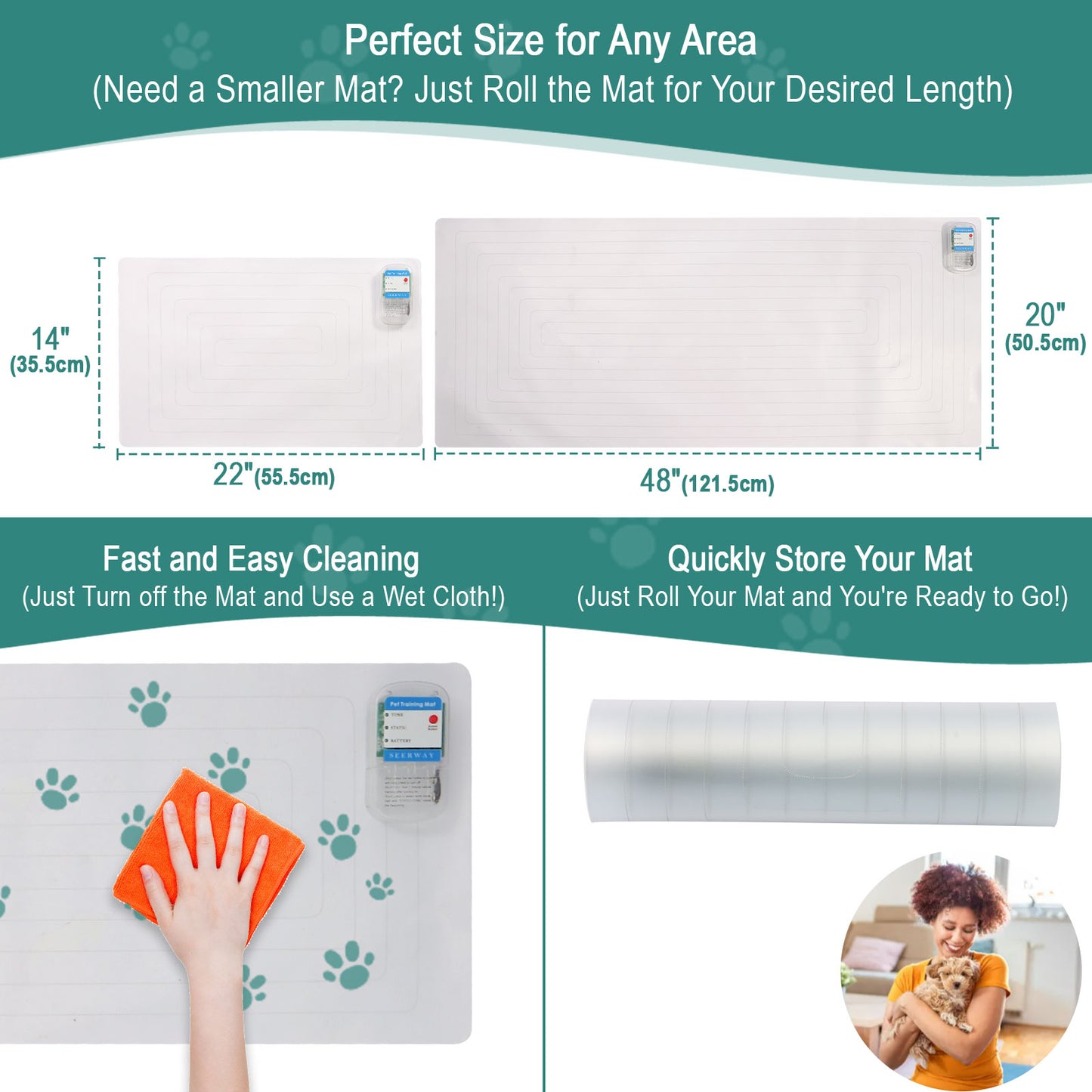 SEERWAY Scat Pet Shock Mat 2 Pieces in Different Size, Shock Pads for Dogs and Cats Training Indoor, Electric Repellent Mat Keeps Pets Off Couch, Sofa, Countertop, 3 Modes (48"x 20" + 22"x 14")