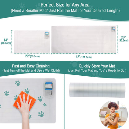 SEERWAY Scat Pet Shock Mat 2 Pieces in Different Size, Shock Pads for Dogs and Cats Training Indoor, Electric Repellent Mat Keeps Pets Off Couch, Sofa, Countertop, 3 Modes (48"x 20" + 22"x 14")