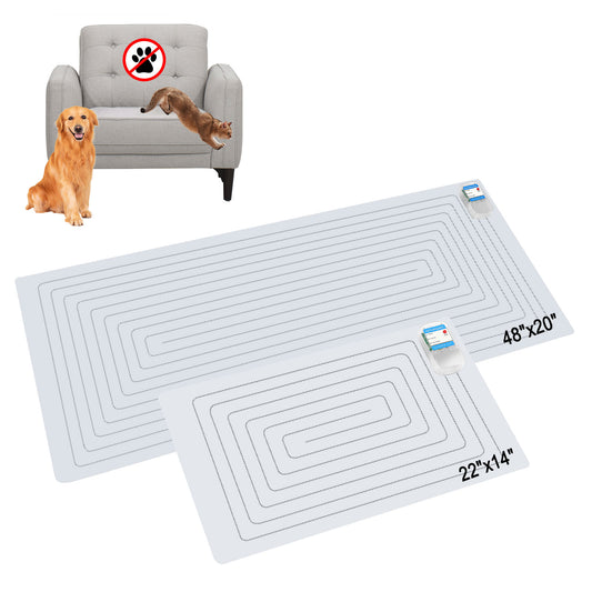 SEERWAY Scat Pet Shock Mat 2 Pieces in Different Size, Shock Pads for Dogs and Cats Training Indoor, Electric Repellent Mat Keeps Pets Off Couch, Sofa, Countertop, 3 Modes (48"x 20" + 22"x 14")