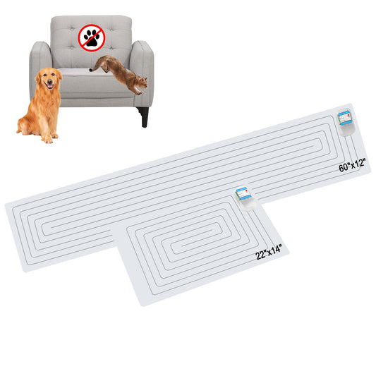 SEERWAY Scat Pet Shock Mat 2 Pieces in Different Size, Shock Pads for Dogs and Cats Training Indoor, Electric Repellent Mat Keeps Pets Off Couch, Sofa, Countertop, 3 Modes (60"x12" + 22"x14")