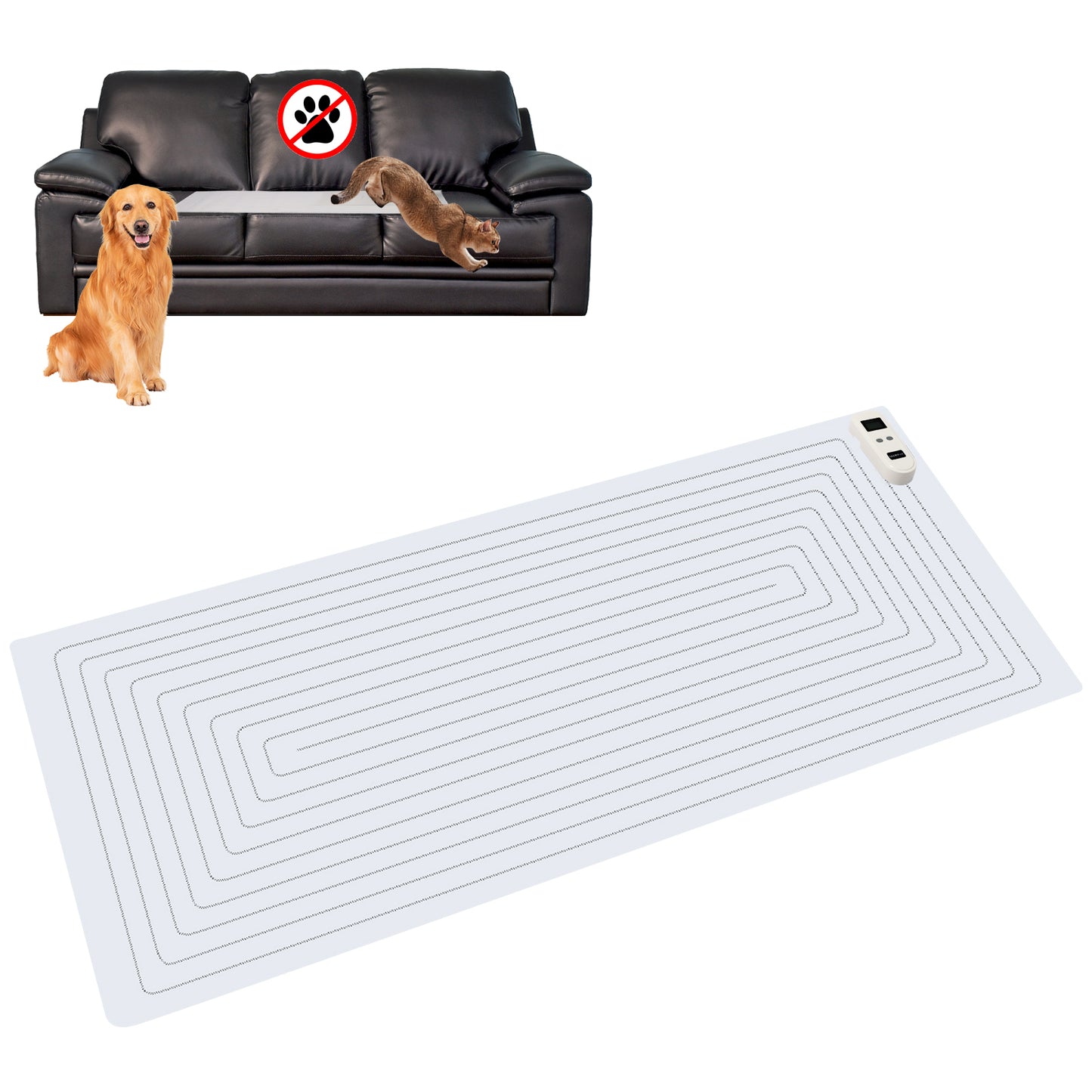 SEERWAY Rechargeable Pet Shock Mat, Cat Repellent Pad, Cat Deterrent Mat, Electric Training Mat Keeps Dogs and Cats Off Sofa, Couch, Bed and Countertop, 3 Training Modes with 3 Intensity (20"x48")