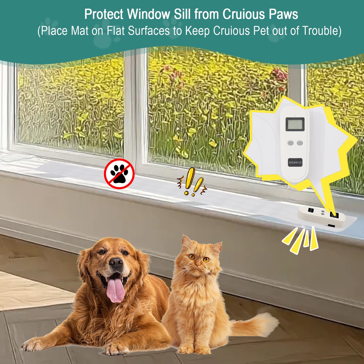 Rechargeable Pet Shock Mat, Cat Repellent Pad, Cat Deterrent Mat, Electric Training Mat Keeps Dogs and Cats Off Windowsill and Narrow Area, 3 Training Modes with 3 Intensity（46"x 3" ）