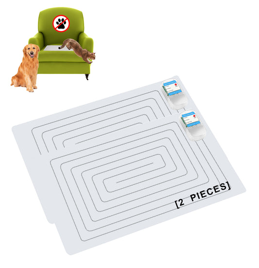 SEERWAY Scat Pet Shock Mat 2 Pieces, Shock Pads for Dogs and Cats Training Indoor, Electric Repellent Mat Keeps Pets Off Couch, Sofa, Countertop, 3 Modes, 2 Pieces Same Size, Battery Operated， 22"x 14"